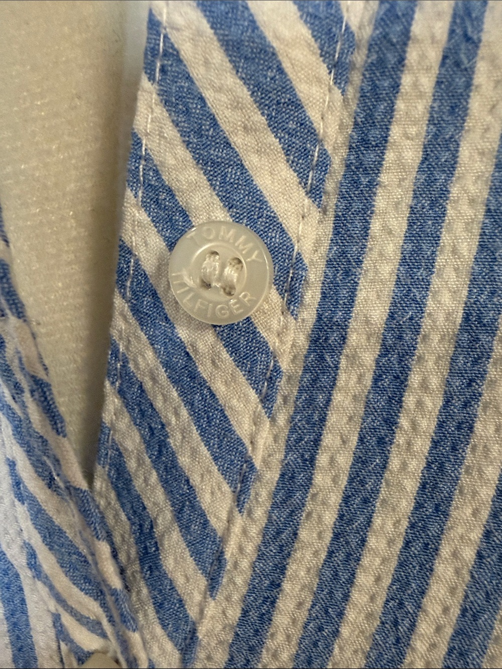 Tommy Hilfiger seersucker collared shirt dress blue and white no belt tie maxi - Picture 3 of 8